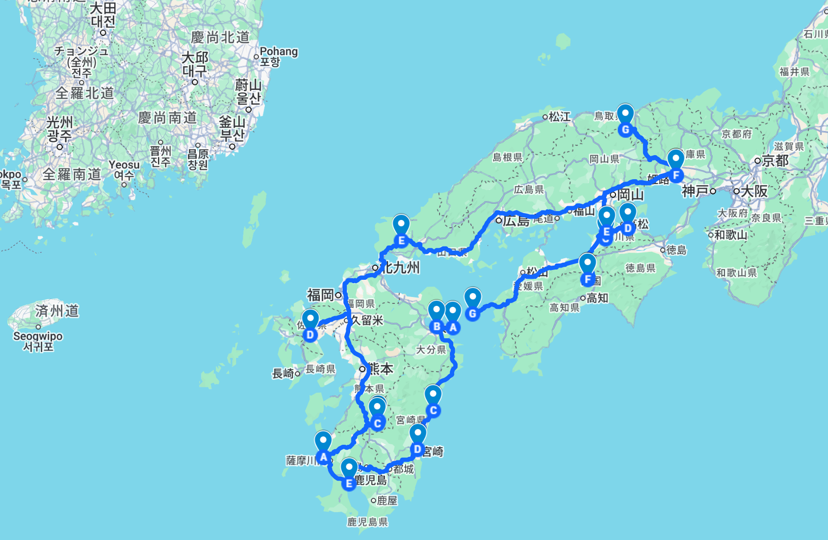 シーズン5 四国・九州縦断ルートマップ